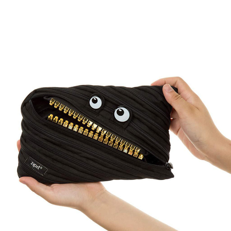 ZIPIT Grillz Large Pencil Case, Holds Up to 60 Pens, Machine Washable, Made of One Long Zipper! (Black)