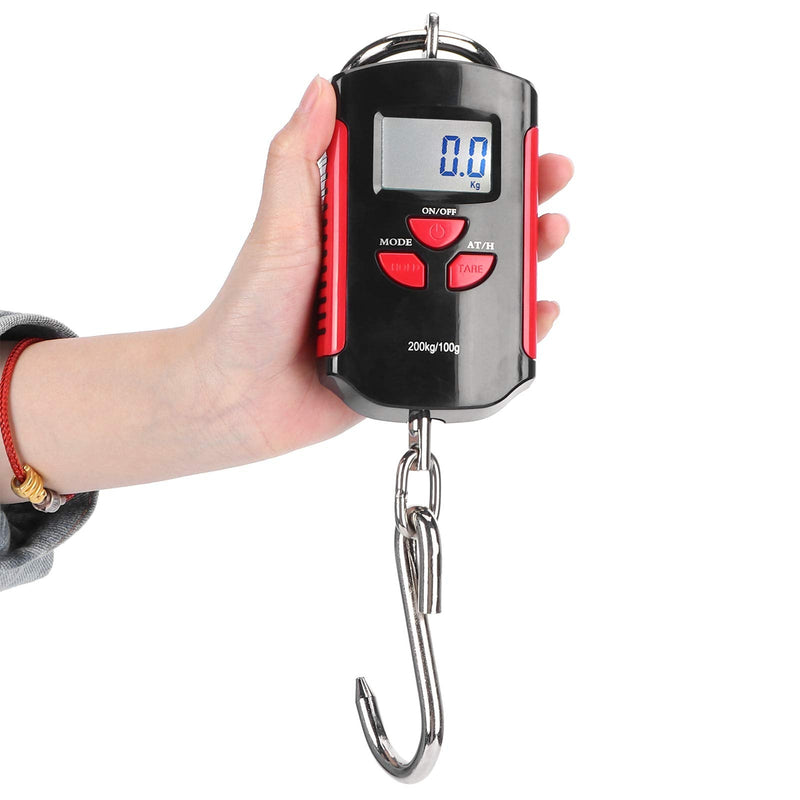 Electronic Scale with Hook, 200kg Portable Digital LCD Display with Backlight kg/lb/jin Crane Scale, Durable Multi-Purpose Electronic Scale for Fish Hunting (Red Frame)