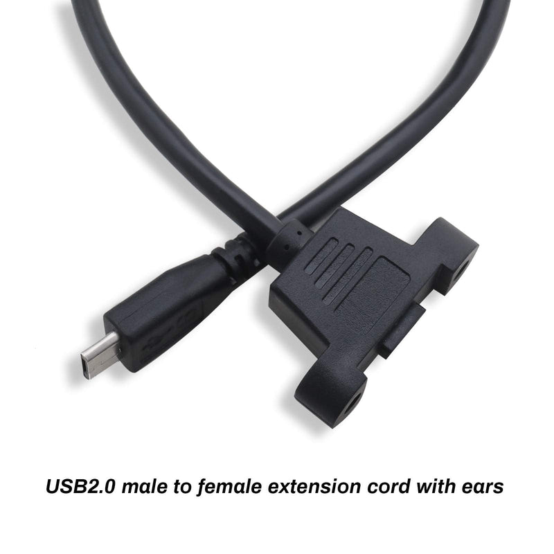 2 Pcs Micro USB 2.0 5 Pin Male to Female Extention Cable 0.3M/1Ft with Panel Mount Hole Including Mounting Screws for Transfering Data with Computer