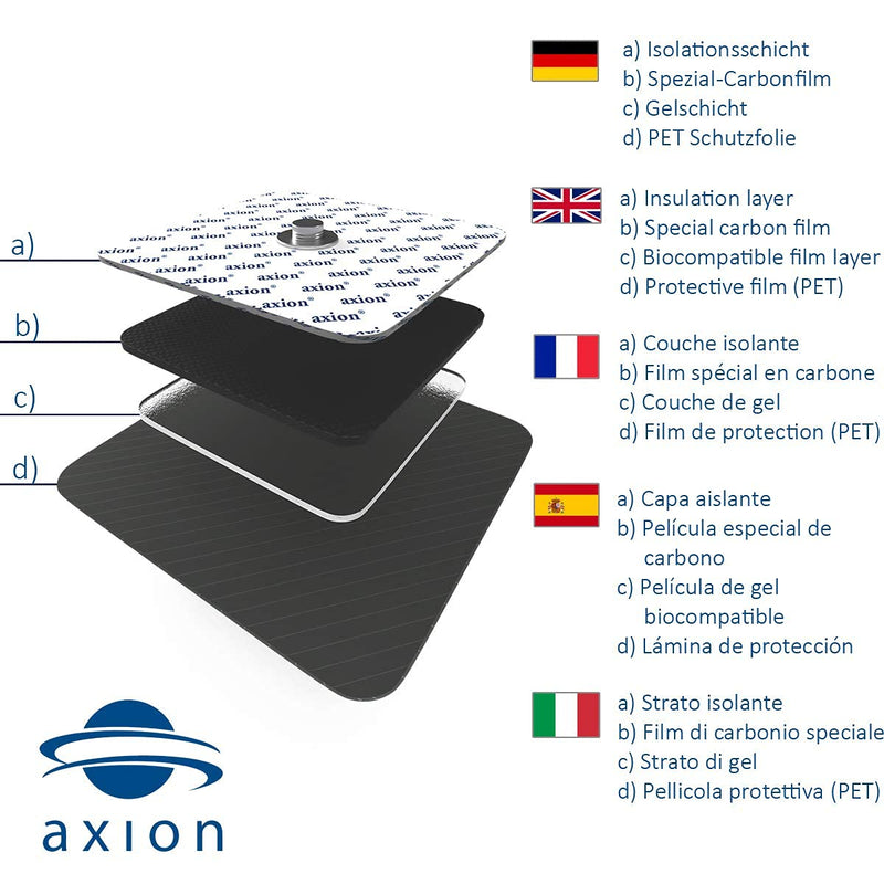 TENS EMS electrodes 3.5 mm push button · 4 pieces 10x5 cm - compatible with TENS EMS devices from Sanitas & Beurer | Reusable adhesive electrode pads for TENS devices | Cert. Axion medical device