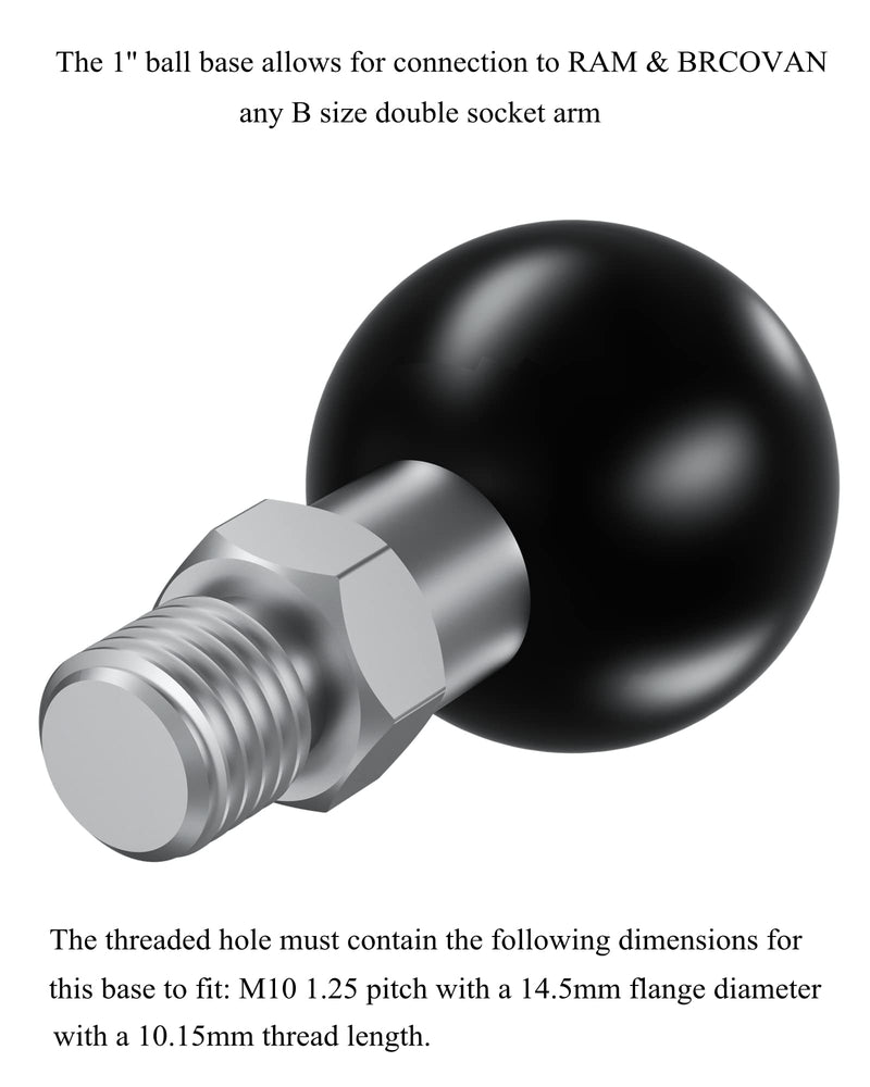 2 Pack, BRCOVAN 1'' Ball Adapter with M10 x 1.25 Threaded Post Compatible with RAM Mounts B Size Double Socket Arm