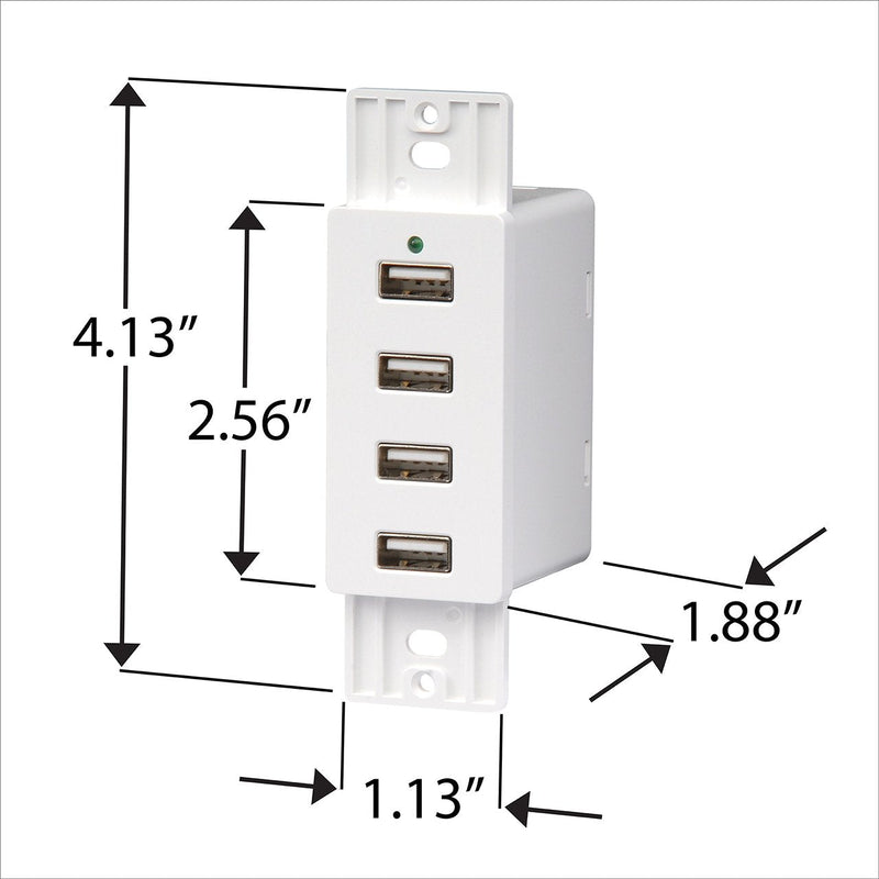 Magnadyne WC-USB-W White Wall Mount 4 USB Charging Ports (White Wall Plate included)