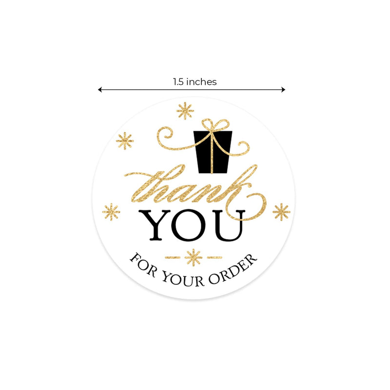 Elegant Faux Gold and Black Holiday Thank You for Your Order Stickers / 1.5" Holiday Business Labels / 500 Boutique Stickers