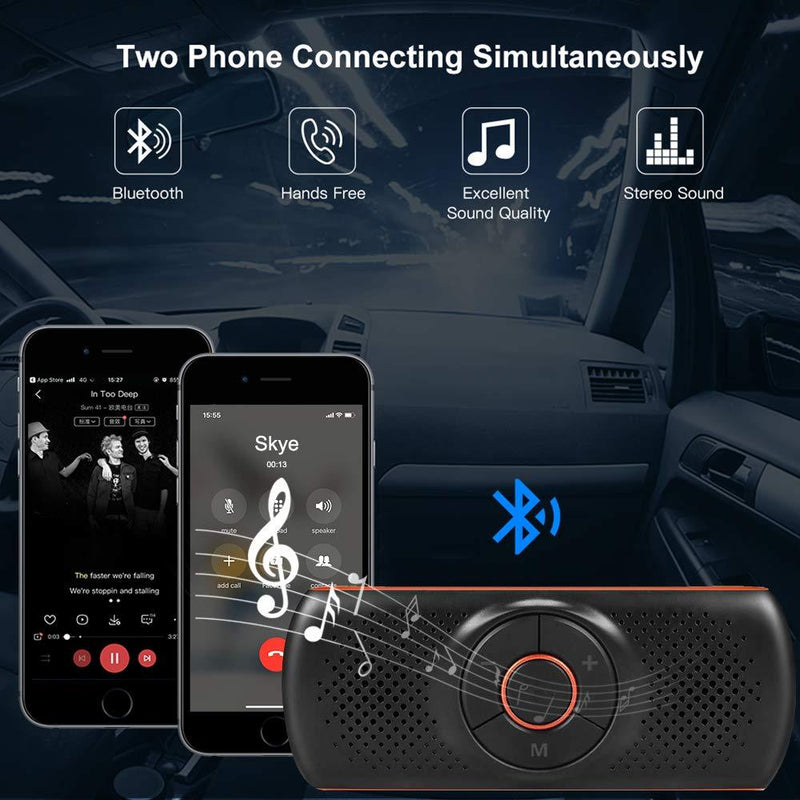 Bluetooth Handsfree Speakerphone for Cell Phone, NETVIP Wireless Car Kit Music Player Adapter with Back-Clip Portable Bluetooth Speaker for Home/Sport/Outdoor, Work with Siri/Google Assistant/TF Card Orange