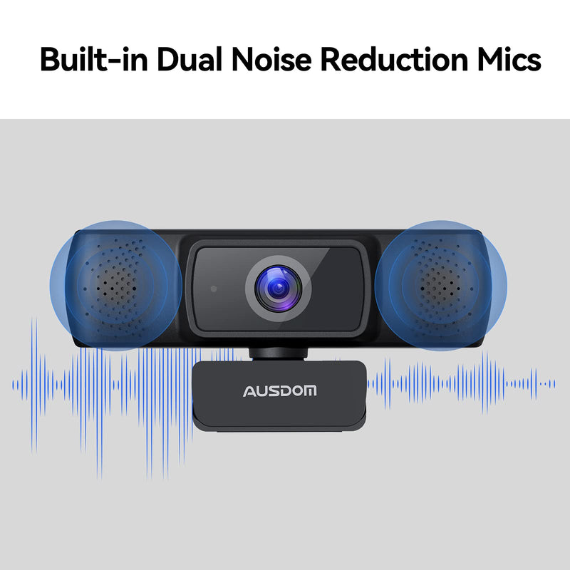 Autofocus 1080P Webcam with Privacy Cover, AUSDOM AF640 Full HD Business Web Camera with Dual Noise Reduction Microphones, 90° Wide-Angle View for Desktop/Laptop/Mac, Work with Skype/Twitch/Lync/WebEx