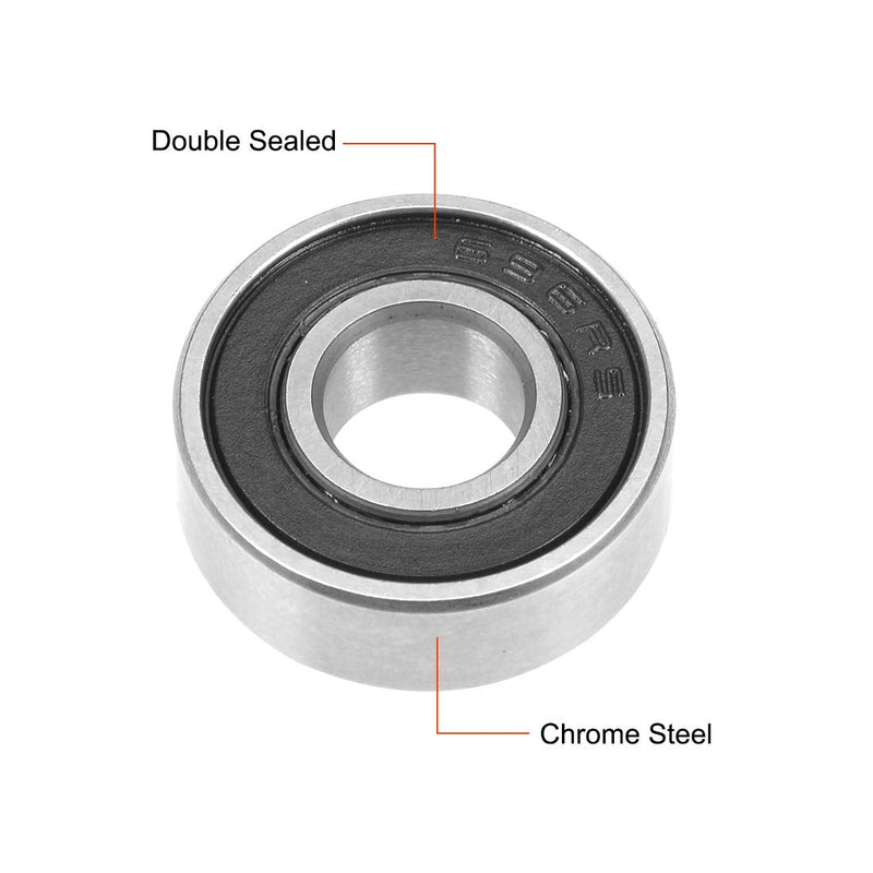 uxcell 696-2RS Deep Groove Ball Bearing 6x15x5mm Double Sealed Chrome Steel Bearings 10-Pack 6mmx15mmx5mm