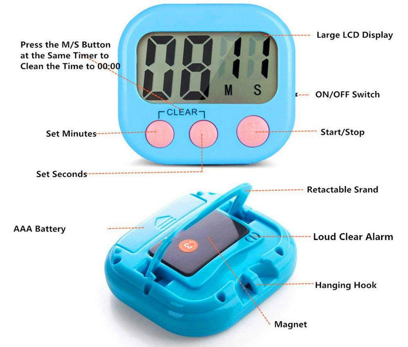 Digital Kitchen Timer, Big Display Screen, Loud Alarm, Strong Magnetic Backing Stand, Cooking Baking Kids Classroom Teacher Game Timers, Minute Seconds Count Up Countdown and Simple Operation(4 Pack) 4