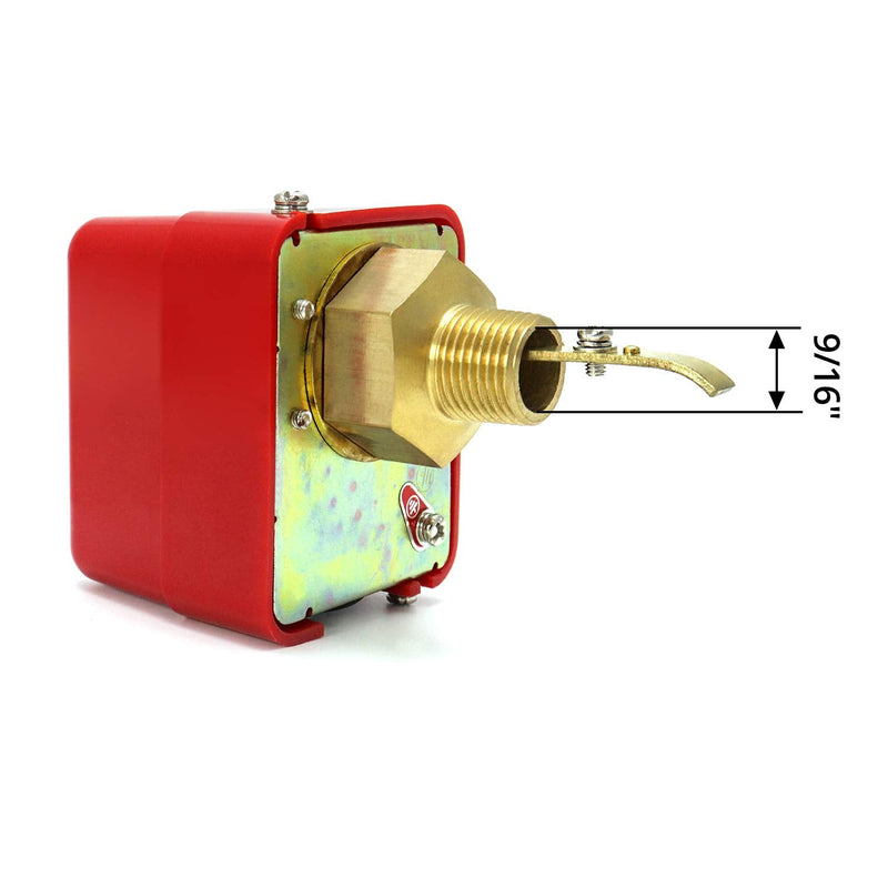 QWORK 1/2" (HFS-15) Water Flow Control Switch, 250V Brass Water Flow Switch Paddle Control, 1.0Mpa, SPDT Output, Male Thread Connection