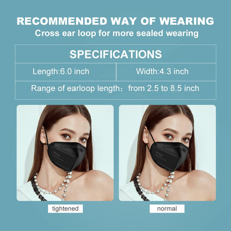 YOTU 30 Pcs Kn95 Face Mask Black,5-ply Cup Dust Mask,Breathable & Comfortable,Filter Efficiency ≥95%,Individually Wrapped (Black-30pcs) Black-30pcs