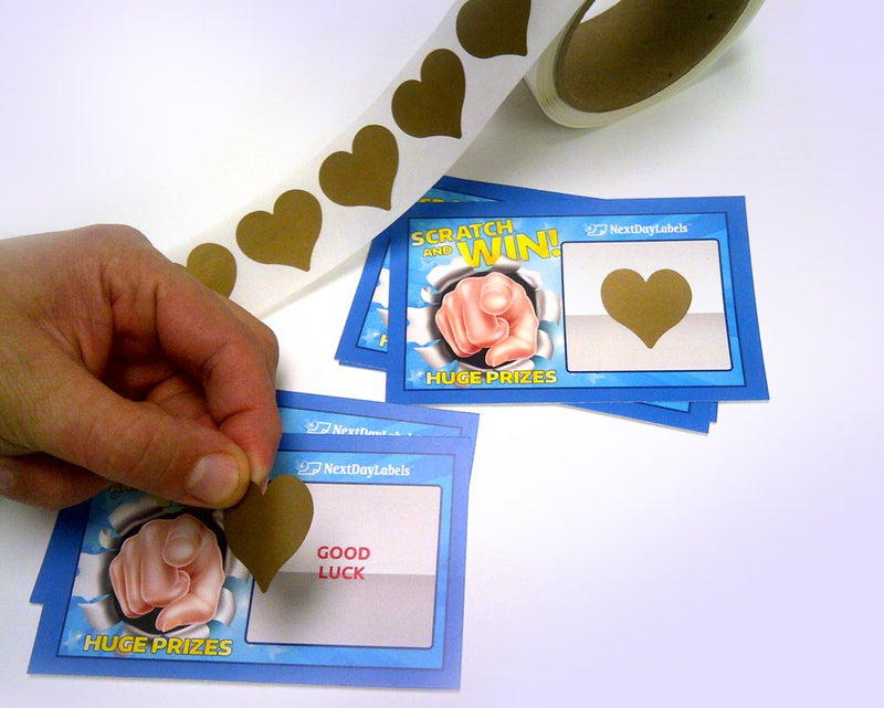 Scratch Off Labels Stickers, Designed to Create Your own Scratch-Off Cards, Raffles, Promotions, Wedding, Fun, Games etc. (1-1/4 Heart - Gold, 100) 1-1/4 Heart - Gold