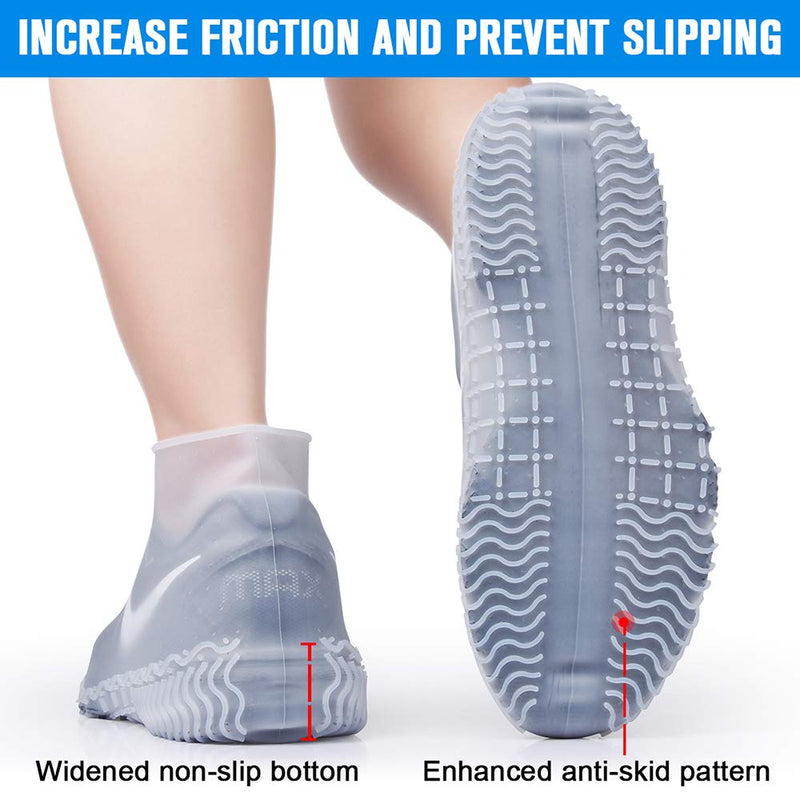 Shiwely Silicone Waterproof Shoe Covers, reusable upgraded overshoes with waterproof zipper, Resistant Rain Boots Non-Slip Washable Protection for Women, Men (L Women 7.5-11, Men 6.5-10.5), White) L (Women 7.5-11, Men 6.5-10.5)