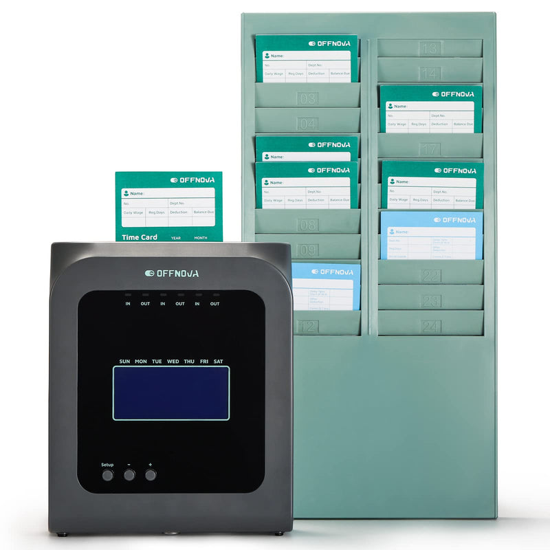 OFFNOVA Time Cards Rack with 24-Pocket, Wall Mounted Time Card Holder Compatible with Time Clock Attendance Machine, Mounting Hardware Included