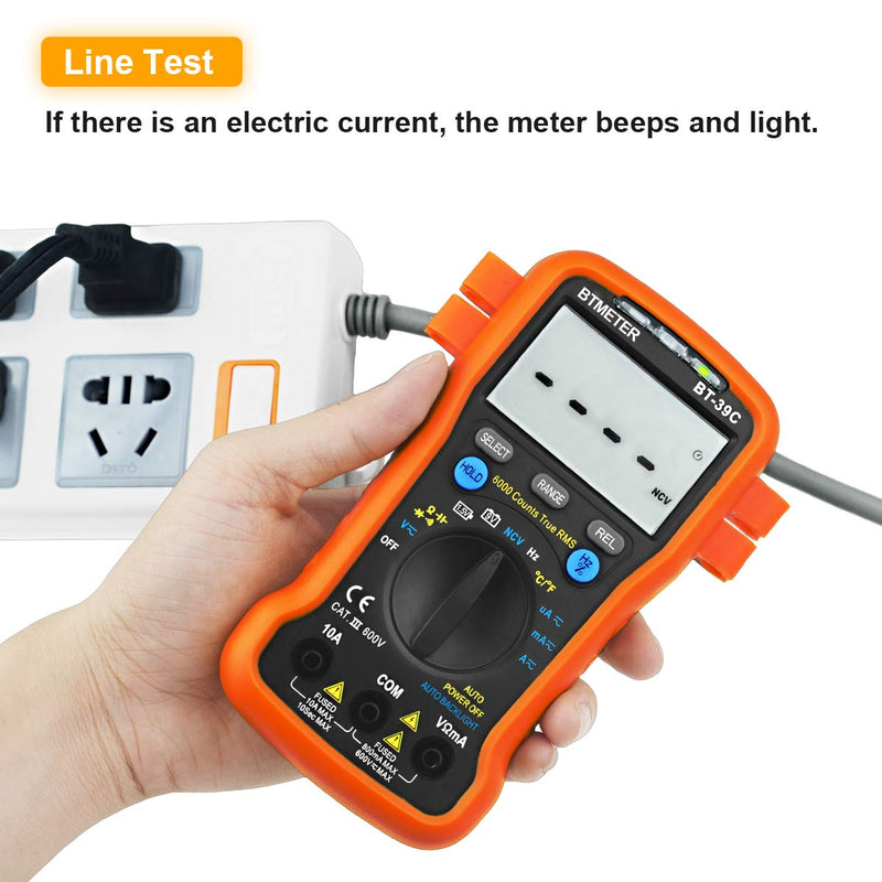 BTMETER BT-39C True RMS Digital Multimeter Auto Ranging for AC DC Voltage,Current, Resistance, Capacitance Tester with Temp Battery LED Test Auto Backlit Orange