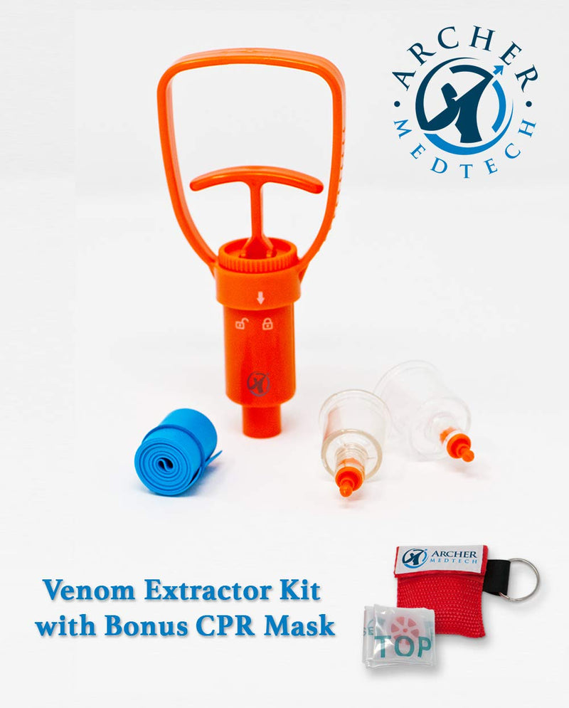 Ven-Ex Snake Bite Kit, Bee Sting Kit, Venom Extractor Suction Pump, Bite and Sting First Aid for Hiking, Backpacking and Camping. Includes Bonus CPR face Shield by Archer MedTech.