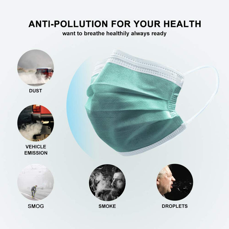 Disposable Face Mask 4-Ply for Adult, Soft Face Masks, Breathable Safety Mask Green
