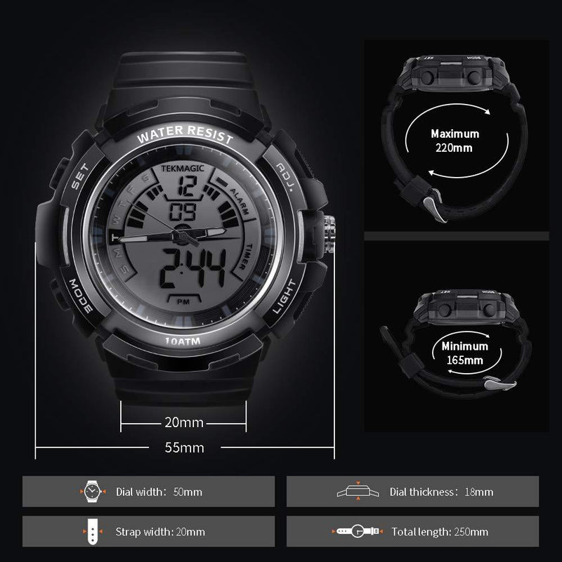 TEKMAGIC Digital Swimming Wrist Sports Watch 100m Water Resistant for Diving with LED Back Light Support Stopwatch and Chronograph Functions (W19-G)