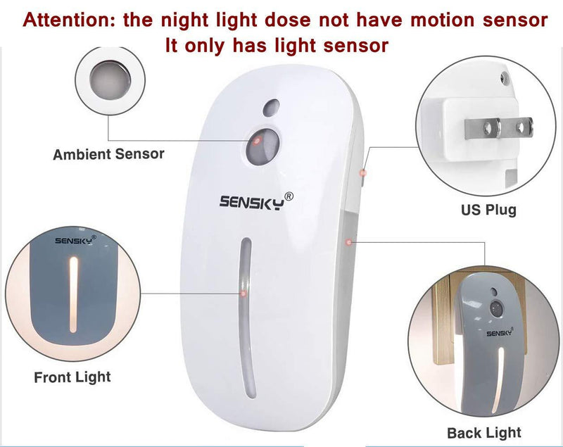 SENSKY Plug in Night Light 2 Levels Brightness Adjustable Soft Warm White Nightlight Lamps for Bathroom, Kitchen, Hallway, Stairs, Garages, 2-Pack (with Front Light and Back Light )
