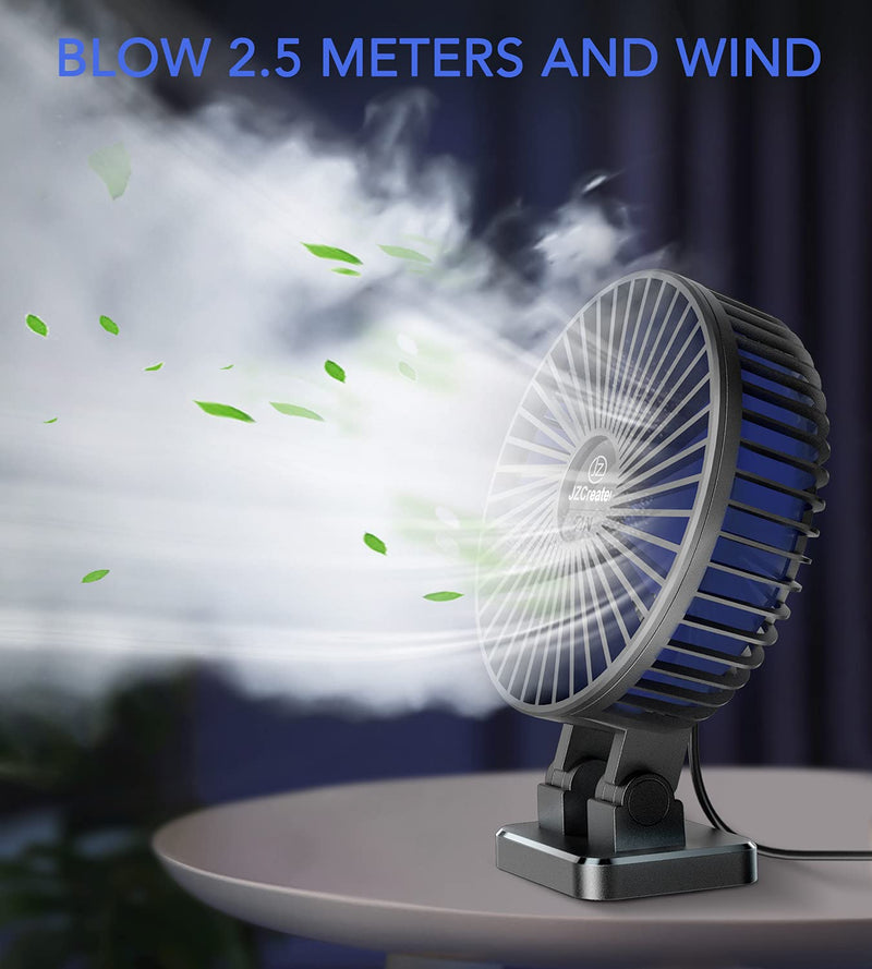 JZCreater USB Desk Fan, 3 Speeds Desktop Table Cooling Fan in Single Button , Head Rotation Strong Wind, Quiet Mini USB Personal Fan for Home Desktop Office Table，Black A01_Black