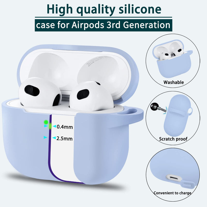 MHYALUDO AirPods 3 Case Cover, Soft Silicone Protective Case Skin for Airpods 3rd Generation 2021 Charging Case with Keychainï¼ŒFront LED Visible-Sky Blue B1-Sky blue
