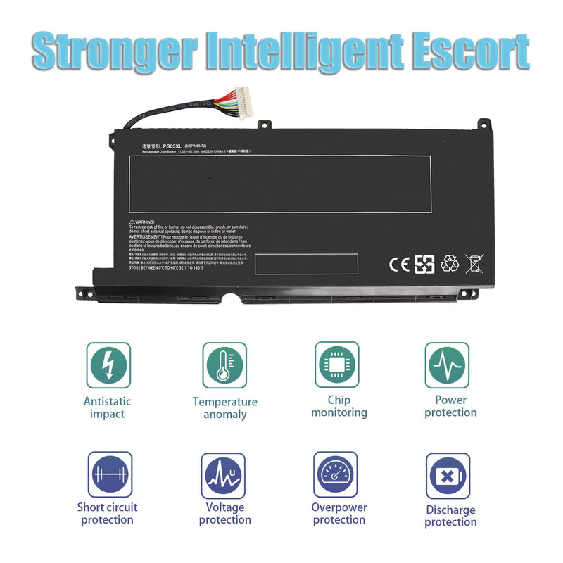 52.5Wh 11.55V PG03XL Battery I48495-005 For HP Pavilion Gaming 15-DK dk0020TX dk0125TX dk0132TX dk0133TX dk0135TX dk0138TX dk0139TX dk0209TX dk0230TX; 15-ec1011ns ec1012ns ec1206ng FPC52 PGO3XL