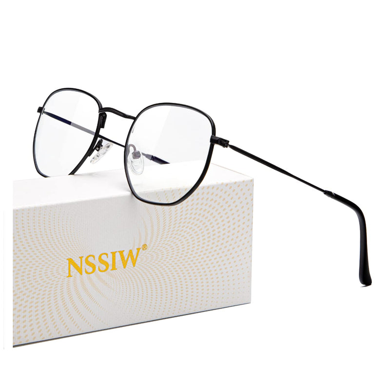 NSSIW Blue Light Blocking Glasses Hexagonal Frame for Women Men, Blue Ray Gaming Glasses with Anti Eye strain and UV Glare A1 Black