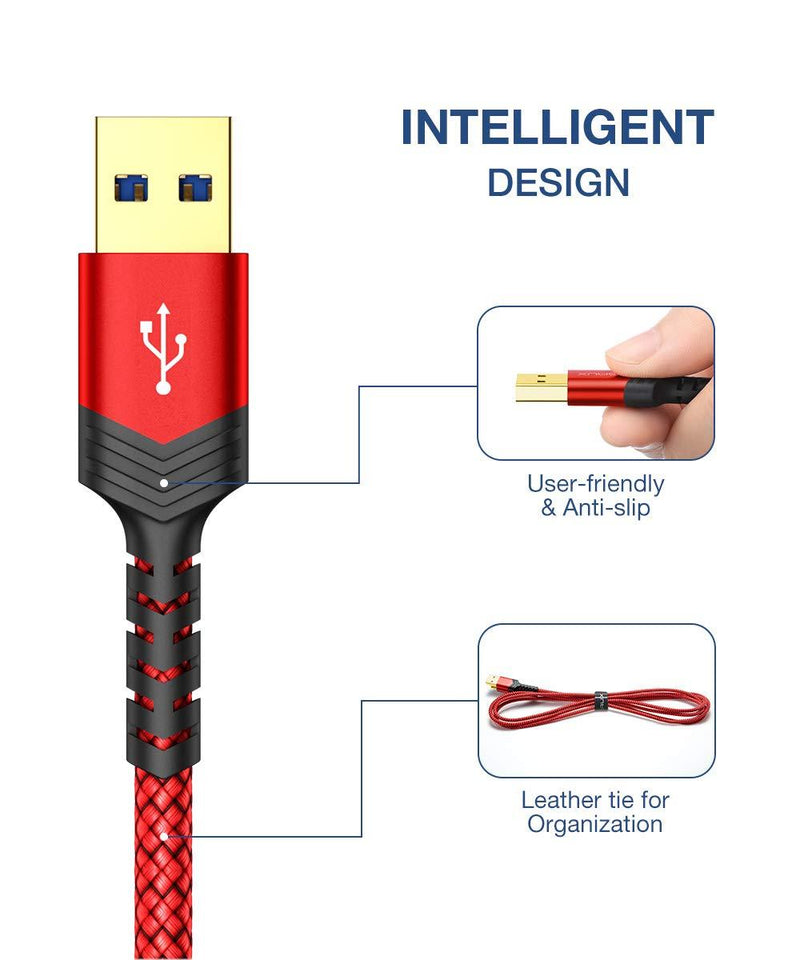 JSAUX USB 3.0 Micro Cable, 2 Pack (1ft+3.3ft) External Hard Drive Cable USB A Male to Micro B Charger Cord Compatible with Toshiba, WD, Seagate Hard Drive, Samsung Galaxy S5, Note 3, Note Pro 12.2 ect red