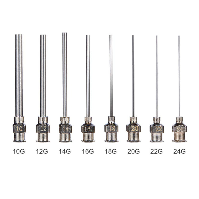 BENECREAT 16PCS 1.5 Inch Stainless Steel Dispensing Needle Tip Blunt Syringe Needle with Luer Lock for Refilling Glue Syringes, 10/12/14/16/18/20/22/24G