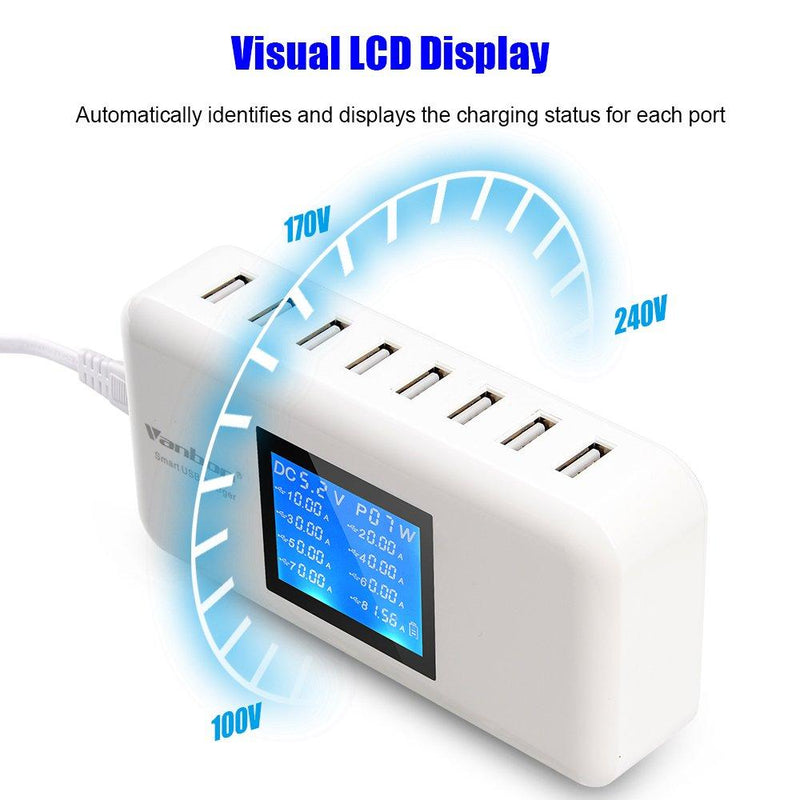 Multiple USB Charger, 60W/12A 8-Port Desktop Charger Charging Station Multi Port Travel Fast Wall Charger Hub with LCD for Smart Phones, Tablet and More (White)