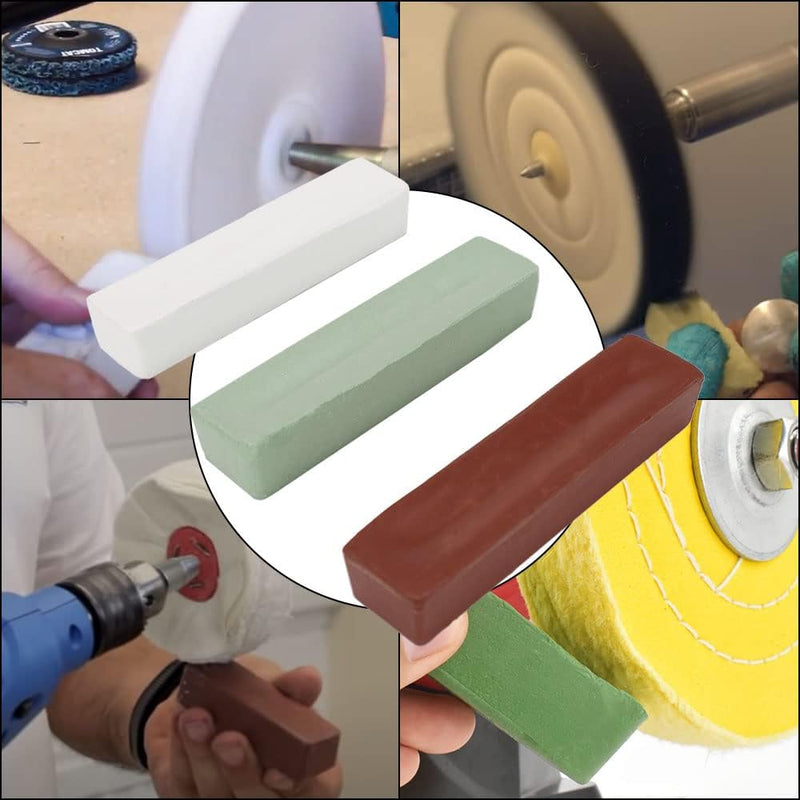 QZATACAEN Buffing Polishing Cutting Compounds 12 Oz. Kit - Green Fine/White Medium/Red Coarse - 3 Pack