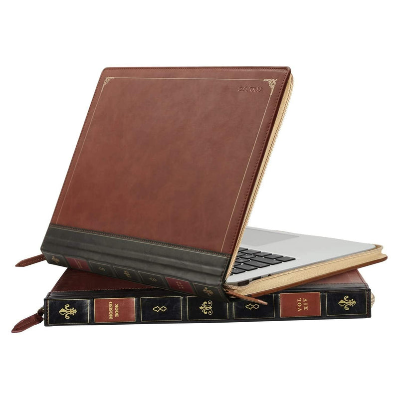 MOSISO Compatible with MacBook Air 13 inch Case A1466 A1369 Older Version 2010-2017 Release, PU Leather Laptop Sleeve Vintage Retro Zippered Book Folio Cover, Brown