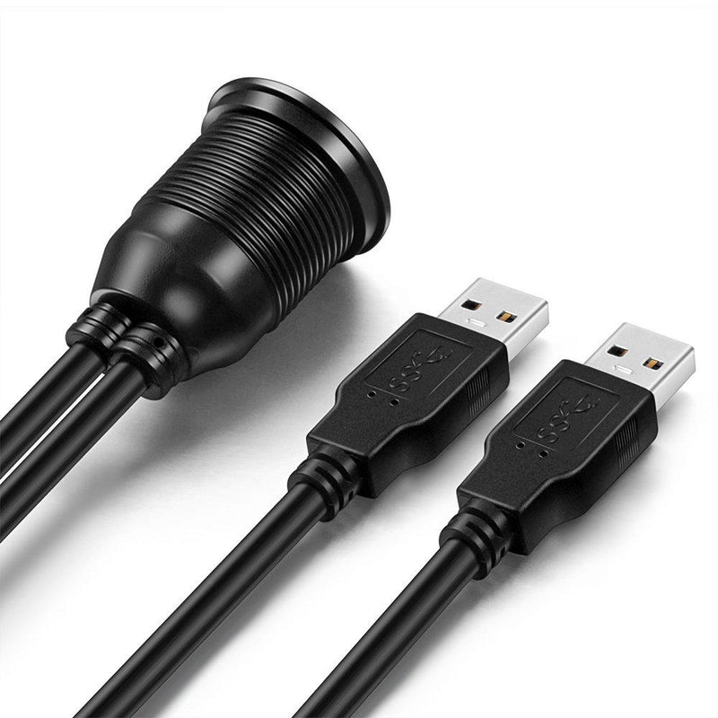 2 Ports Dual USB 3.0 Male to USB 3.0 Female AUX Flush Mount Car Mount Extension Cable for Car Truck Boat Motorcycle Dashboard Panel -(3 Feet)