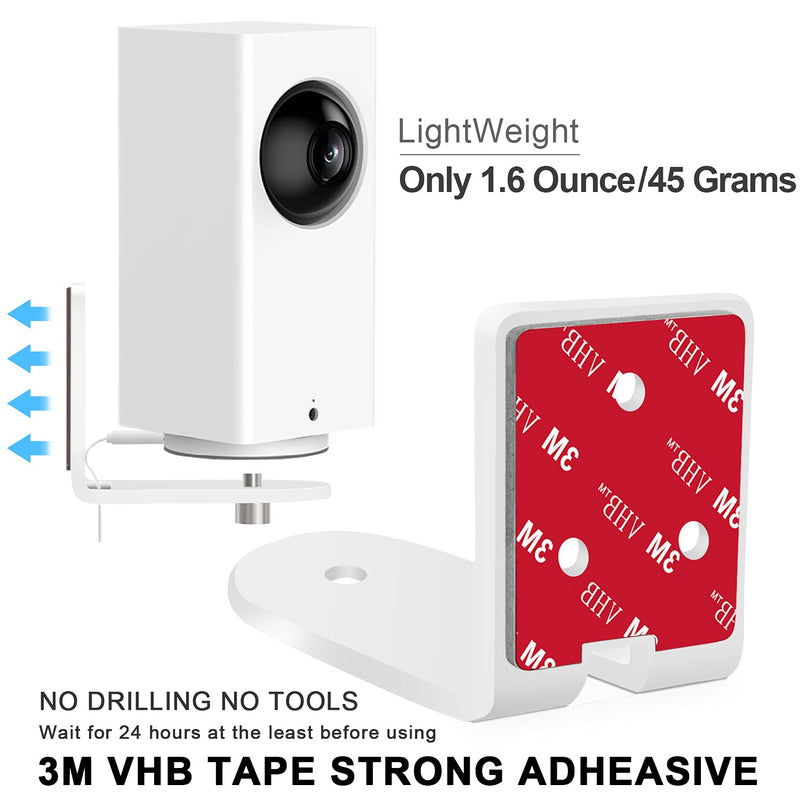 2 Pack Screwless Adhesive Wall Mount Compatible with Wyze Cam Pan, 2 Ways Installation VHB Stick On or Screws- Easy to Install, Full Tilt & Pan Function,No Drilling, No Wall Damage Adhesive Mount WHITE