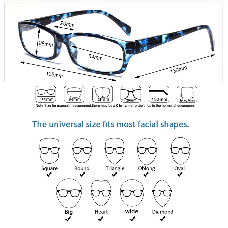 5-Pack Reading Glasses Blue Light Blocking Anti Eyestrain Computer Reading Glasses for Women and Men Readers 5 Pack Blue 0.0 Diopters
