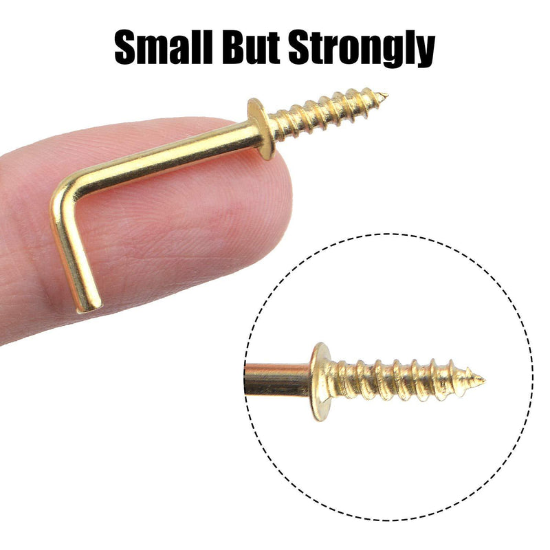 Metal Screw in Hooks, 100pcs 3/4 Inch Right Angle Screw Hooks Square Bend Hooks Self-Tapping Scew Hook for Hanging, Gold