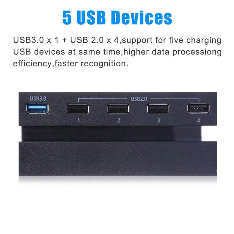 Linkstyle 5 Port HUB for PS4, USB 3.0 High Speed Charger Controller Splitter Expansion for Playstation 4 PS4 Console, Not for PS4 Slim, PS4 PRO