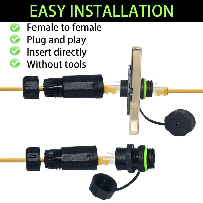 RJ45 Waterproof Connector IP68 Cable Connector, Panel Mount Coupler Female to Female, with Shielding Cable Coupler-CAT5E-YMP20-Green-2 PCS Green