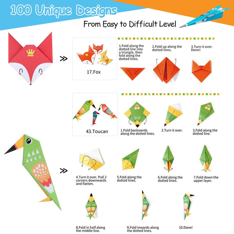 Origami Paper for Kids Crafts - 300 Vivid Origami Papers 100 Origami Objects + Instruction Origami Book + Gift Box, Origami for Kids Adults Beginners, Discover The Joy of Creation by Your Own Hand