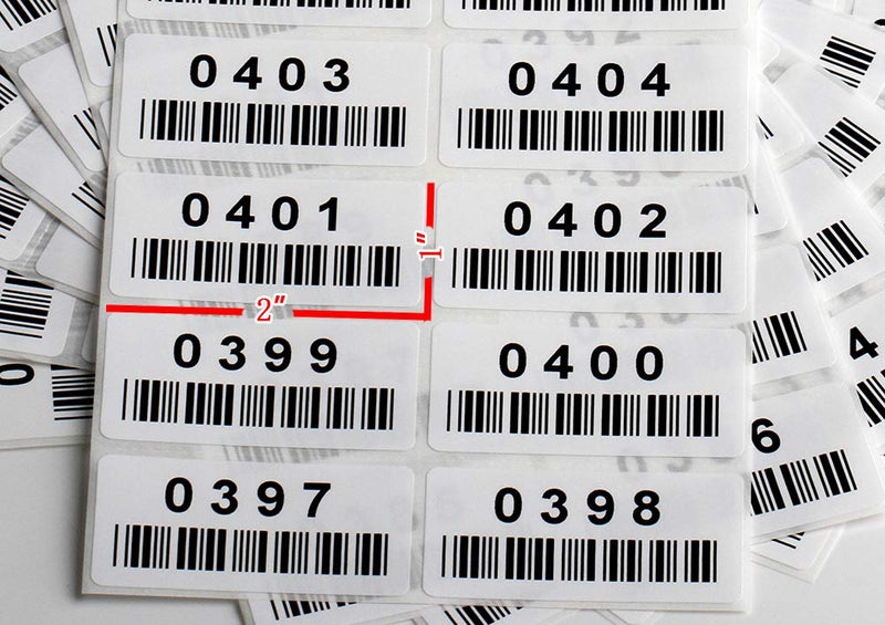 Pre-Printed Consecutively Numbered Labels Sticker with Bar Code 2" x 1" (001-480) 001-480