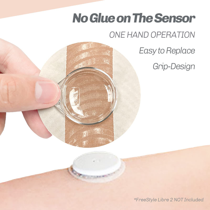Kovoq Sensor Covers for Freestyle Libre Sensor, (40 Pack) Adhesive Patches Waterproof & 2 Pack Reusable Hard Shell Covers, CGM Sensor Patches, No Glue on Sensor, Compatible with Libre 1&2, Tan 40+2-Tan