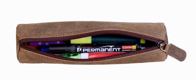 Leather Pencil Case Handcrafted Pen pouch Elegant and pratical gift for students,artists. Perfect for school,office,college by KomalC