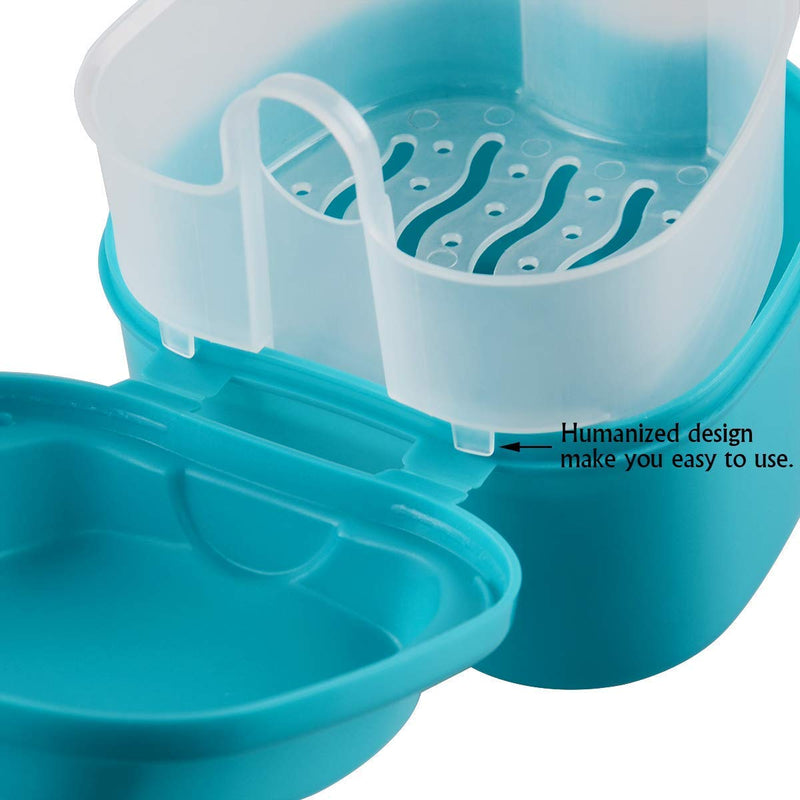 Denture Case, Denture Cup with Strainer, Coolrunner Denture Bath Box False Teeth Storage Box with Basket Net Container Holder for Travel, Retainer Cleaning (Green) Green