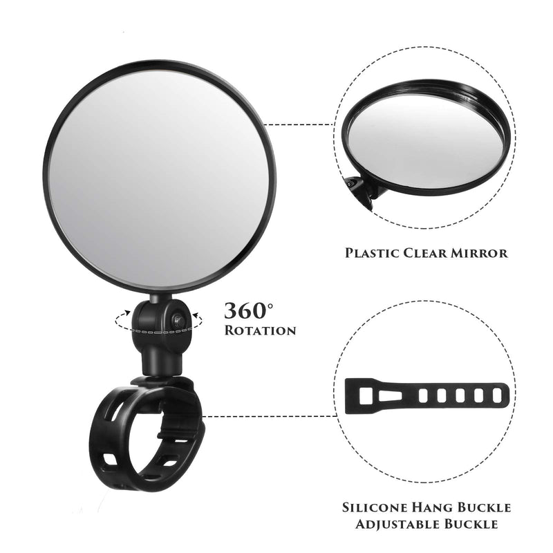 Boao 2 Pieces Bike Mirror Cycling Rear Mirror Adjustable 360 Degree Rotatable Rearview Bicycle Mirrors Shockproof Wide Angle Acrylic Convex Safety Mirror for Most Mountain Road Bike