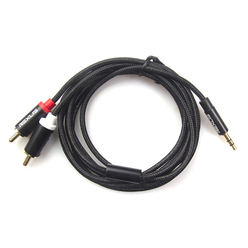 REXUS RCA Audio Cable 6 feet (1.8 M), 3.5mm Male to 2-Male RCA Stereo Audio Adapter Aux Cable Gold Plated Copper Aluminum Protect Shell(RCA35H18) Black