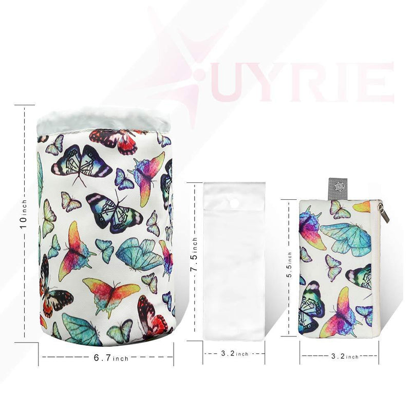 UYRIE Portable Makeup Toiletry Cosmetic Travel Organizer Bag, Large Drawstring Hanging Packing Bag for Women Girl Men, Lightweight Multifunctional Barrel Shaped Storage Bag Butterfly Family