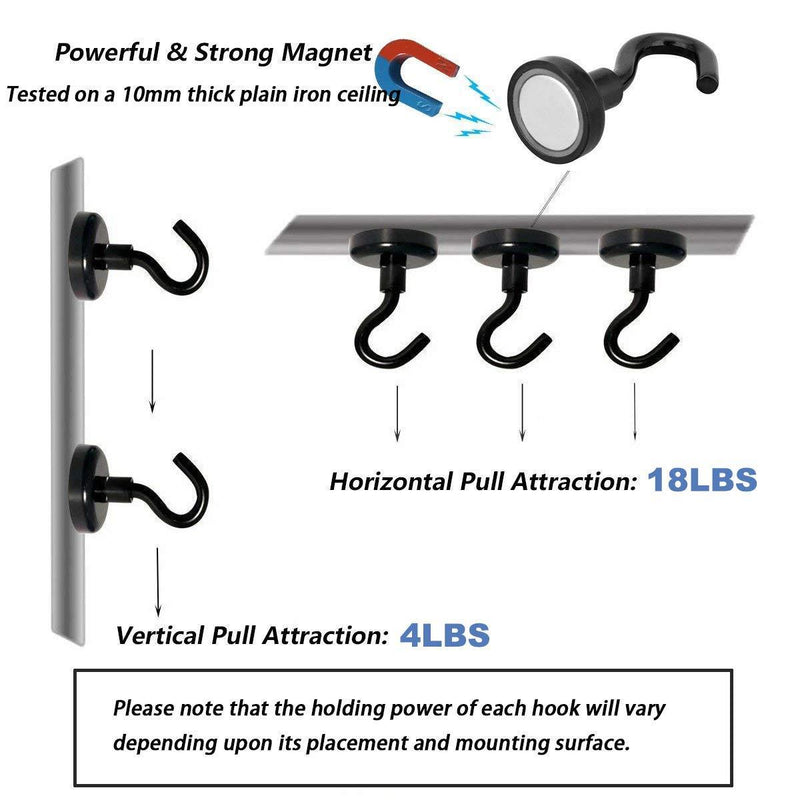 Grtard 20 Pack Magnetic Hooks,22LBS Strong Neodymium Black Magnet Hook Heavy Duty for Home, Kitchen, Workplace, Office and Garage