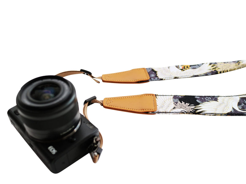 UNIKSTRAP Original Design Adjustable Camera Strap, Fit for Canon Nikon Sony Interchangeable Lens Digital Camera / DSLR Chrysanthemum & Crane in Black
