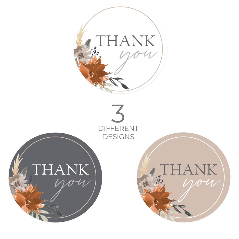 Indie Autumn Floral Thank You Labels / 500 1.5" Stickers / 3 Different Designs