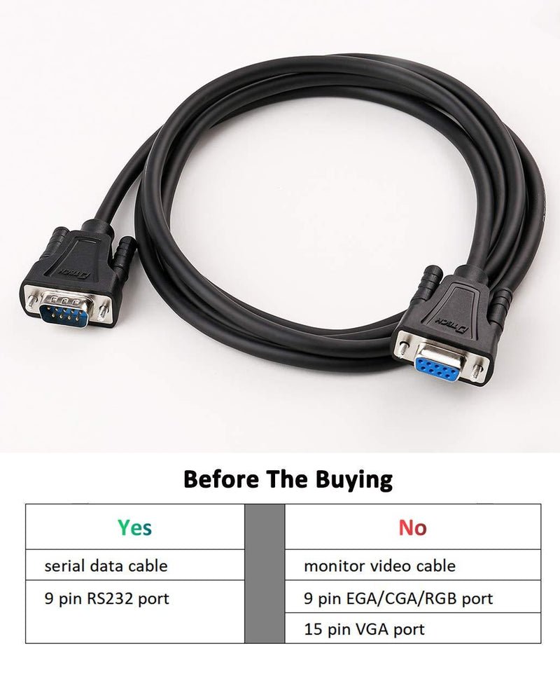 DTECH DB9 RS232 Serial Cable Male to Female Extension Null Modem Cord Cross TX/RX line for Data Communication (6 Feet, Black) 6ft