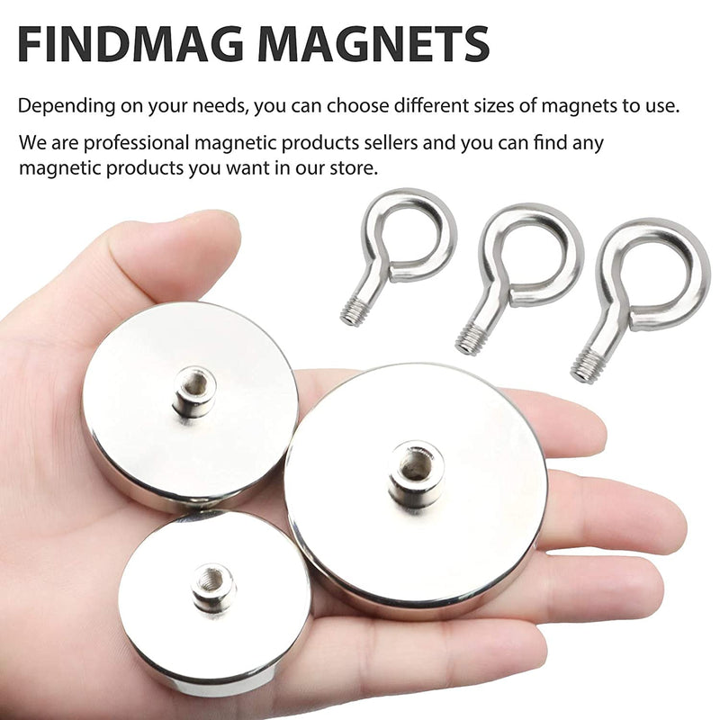 FINDMAG 1.76’’ Fishing Magnets, 200 LBS Pulling Force Neodymium Rare Earth Magnet with Lifting Eye-Bolt, Super Strong Round Magnet for Retrieving Items in Lake, Beach, Lawn and New House. 1.76 inches（45mm）