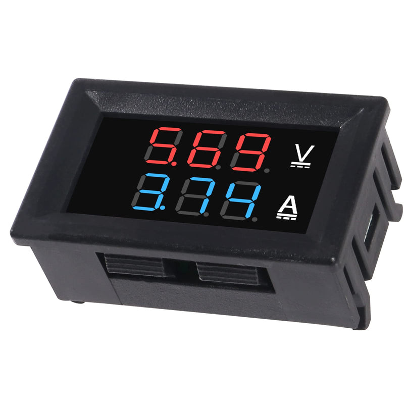 Alinan 6pcs Digital Voltmeter Ammeter DC 100V 10A Amp Voltage Current Volt Amp Meter Tester 3 Bits Dual LED Display Panel(Red-Blue) Amp Volt Multimeter 0.28" with Connect Wires